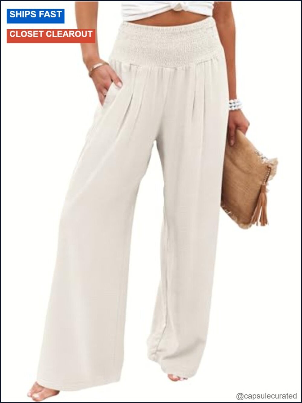 Women Palazzo Pants Wide Leg High Waist with Pockets Flowy Casual Trousers